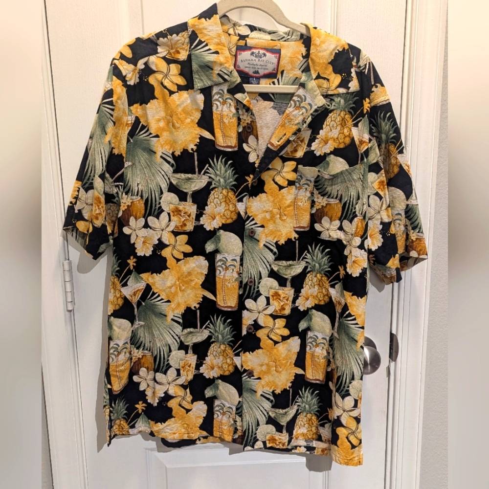 Bahama Bay Club Shirt‎ Mens Large Pineapple Hawaiian Short Sleeve